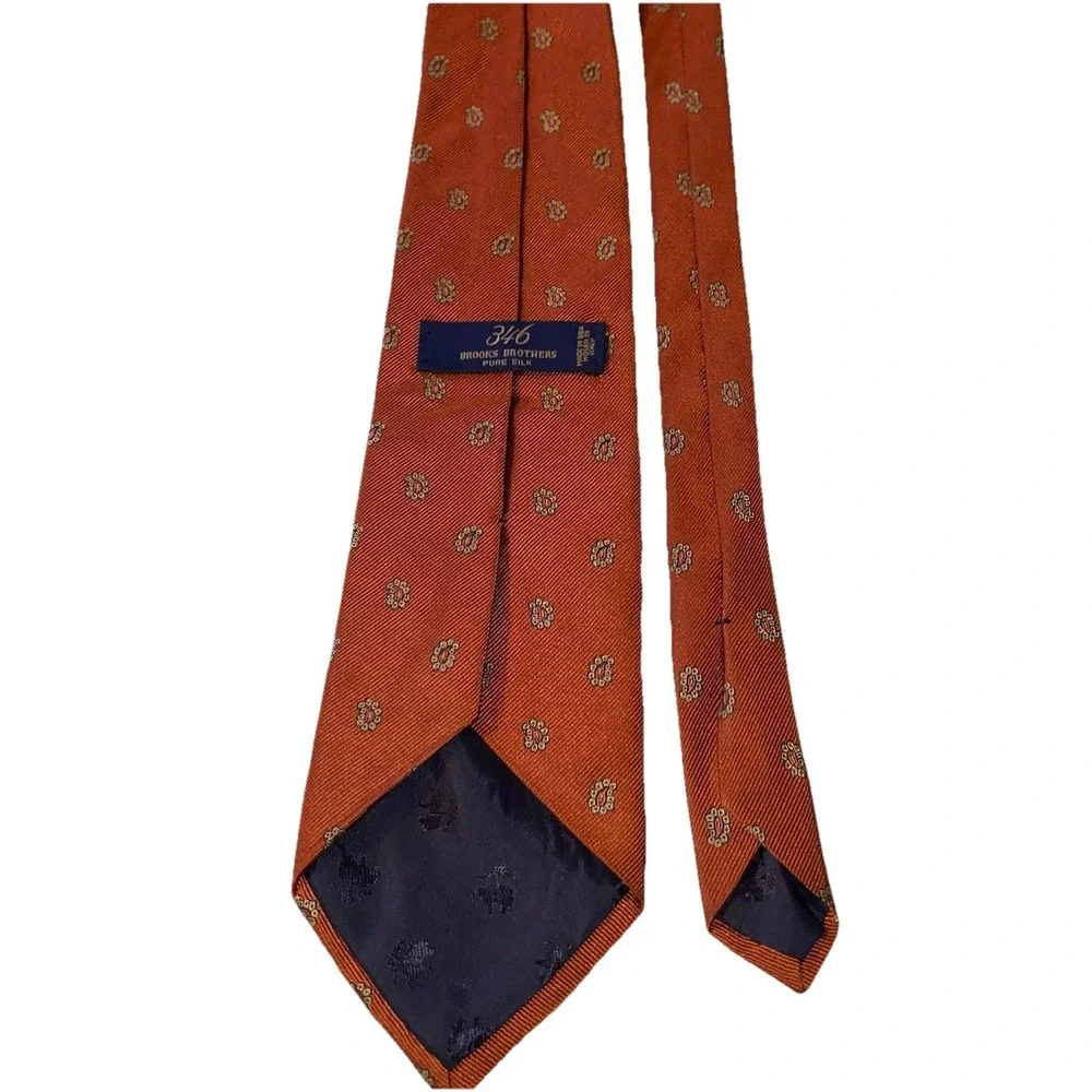 Brooks Brothers 346‎ Men's Necktie Pure Silk Orange & Yellow Paisley 60